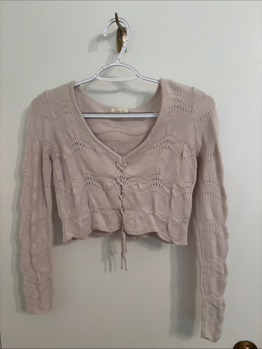 La Hearts Pale Blush Openwork Knit Top